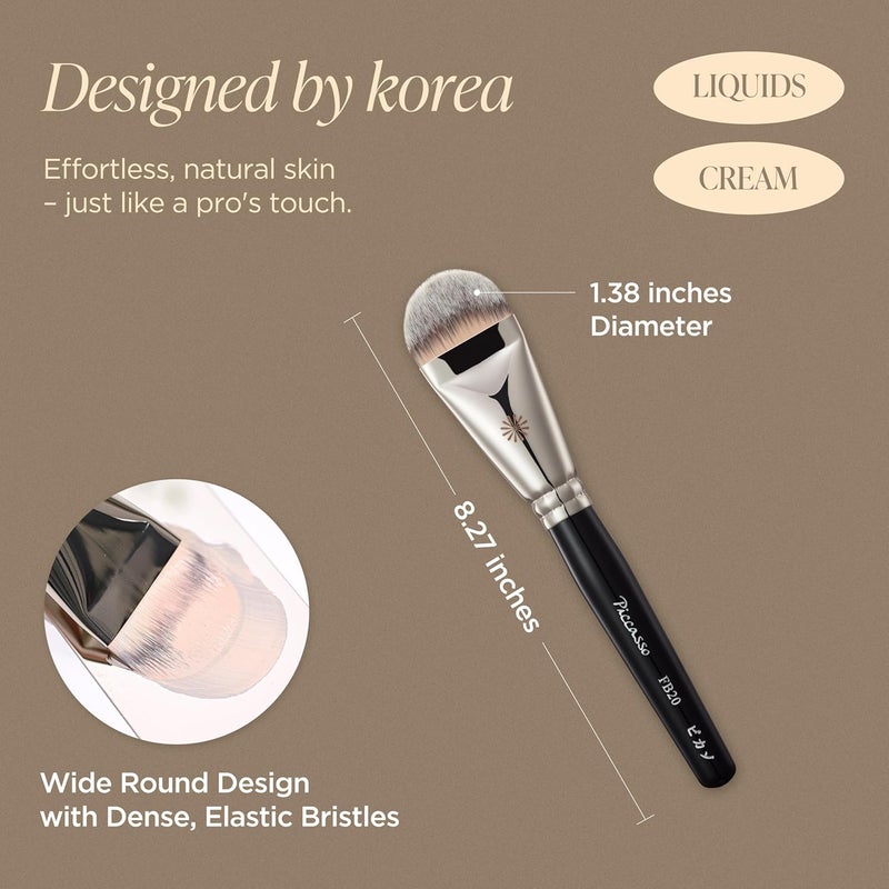 Piccasso FB20 Foundation Brush – Flat Makeup Brush for Liquid & Cream Foundation, Soft Synthetic Bristles for Seamless and High-Coverage Face Makeup, Professional Korean Beauty Tool for Daily Use - Image 2